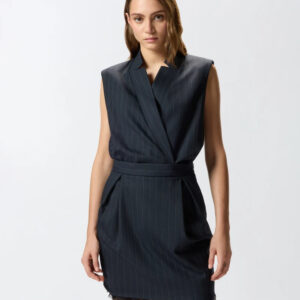 Sleeveless short dress in pinstripe poly wool