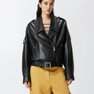 Nappa leather biker jacket with belt