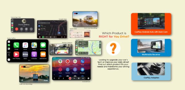 Rexing Multimedia Receiver | Wireless Apple CarPlay & Android Auto | HD Touchscreen & Backup Camera