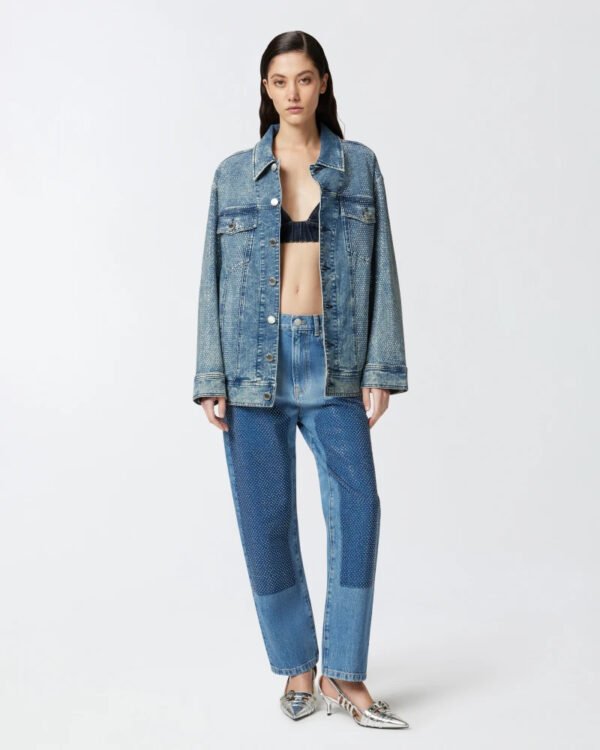 Straight-leg jeans with mini rhinestone studs
