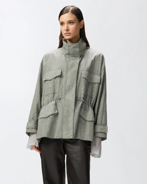 Technical parka with rhinestone-effect mini studs
