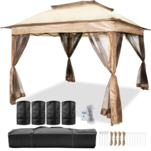 VEVOR Gazebo con Mosquitera 3,3×3,3 m – Cenador Exterior Resistente para Jardín y Patio