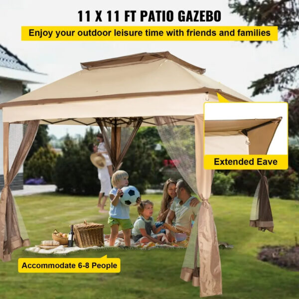 VEVOR Gazebo con Mosquitera 3,3×3,3 m – Cenador Exterior Resistente para Jardín y Patio - Image 2